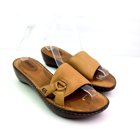 Born Womens Size 10 Brown Leather Slip On Casual Slide Sandals - Picture 1 of 11
